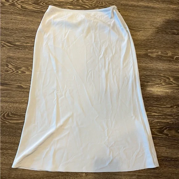 NWT Light Blue Midi Satin Skirt - Picture 1 of 4